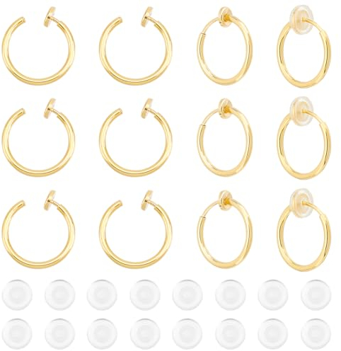 UNICRAFTALE 20 Stk Gold Clip On Ohrringe 304 Edelstahl Einziehbare Clip On Creolen Für Frauen Metall Creolen Clip On Ohrringe Mit Silikonpads Für Nicht Durchbohrte Ohrringe DIY Schmuckherstellung