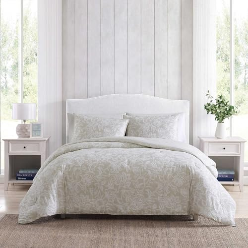 Nautica - King Comforter Set, Reversible Cotton Printed Slub Bedding with Matching Shams, Medium-Weight for Year Round Use, Oeko-Tex Certified (Tortola Beige)