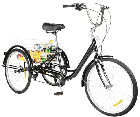 20/24 Zoll Dreirad für Erwachsene, 3-Rad-8-Gang-Seniorenfahrrad, 3-Rad-Fahrrad mit Einkaufskorb, Fahrrad mit Einkaufskorb Cargo-Bike für Erwachsene Senioren und Frauen,Höhenverstellbar (24 Schwarz)