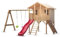 Wood&Play Casetta per bambini Borys - Facile montaggio fai da te - Struttura robusta e durevole - Legno - Materiale innocuo e rinnovabile - 425 x 300 cm + scivolo, altalena e parete da arrampicata