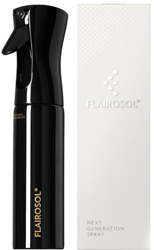 FLAIROSOL Spray Bottle for Hair, 300ml Continuous Ultra Fine Mister Spray Bottle for Hairstyling, Plants & More, Black Bottle, Gold Print