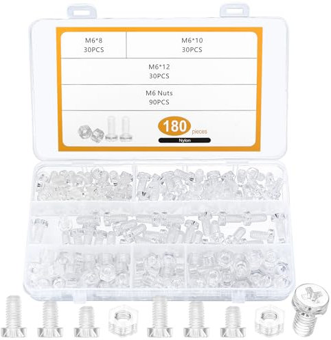180 Pz M6 Viti Bulloni e Dadi Kit, Set di Viti e Dadi a Testa Cilindrica in Acrilico Trasparente, Set Viti Bulloni a Testa Piatta e Dadi, Bulloni Viti a Phillips, Viti a Testa a Croce per Macchina