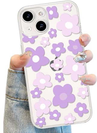 Compatible for iPhone 14 Case Cute Clear Flower Floral Color Design for Girls Women, Soft TPU Slim Profile Anti-Slip Protective Phone Girly Case for iPhone 14