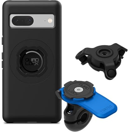 Quad Lock Motorcycle Mirror Phone Mount Kit with Vibration Dampener and Pixel 7 MAG Case