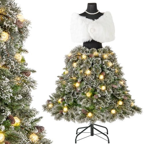 KOMFOTTEU Künstlicher Weihnachtsbaum mit Lichtern & Metall Basis, Christbaum Schaufensterpuppe aus PVC, Partybaum Weihnachtsdekoration für Geschäfte, Haus, Büro (Weiß)