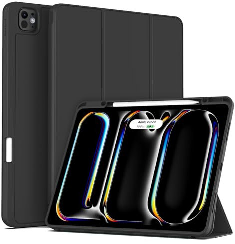SZPSGC Hülle für iPad Pro 13 Zoll M4 2024 7. Erzeugung mit Stifthalter, TPU Rückseite Schutzhülle Hülle Unterstützt Apple Pencil Pro/USB-C für iPad Pro 13, Auto Schlafen/Wachen, Schwarz