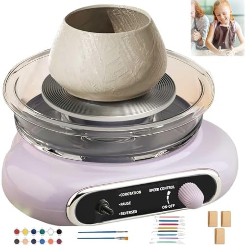 Rueda De Alfarero Eléctrica Máquina, Mini Torno De Alfarero con Set De Herramientas De Arcilla, Máquina De Modelado De Cerámica para Niños Y Adultos, Kit De Cerámica DIY para Principiantes