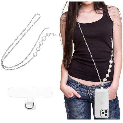 TOEECY Cordón Para Teléfono Móvil De 1.5m Con Cadena Metálica Correa Ajustable Y Resistente Accesorio De Moda Para Llevar El Móvil Colgado Compatible Con Varios Modelos De Smartphones