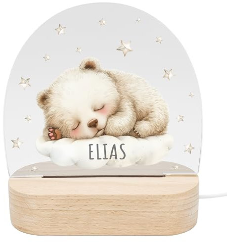 DEL MÀ Unique & Personal Nachtlicht Baby personalisiert Nachttischlampe Kinder Geschenk Geburt Mädchen Jungen Babyzimmer Deko Kinderzimmer Kinderlampe Nachtlampe inkl. Holzfuß & Netzteil (V4)
