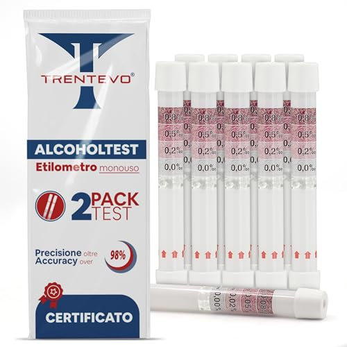 TRENTEVO 10(5 Confezioni da 2pz.) Alcol Test USA e Getta Certificato Portatile e Affidabile - Etilometro Monouso Tascabile - Test Alcolemico Fai da Te