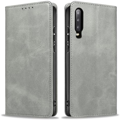 LBH Handyhülle Smartphone-Hülle für Huawei P30 Klapphülle Magnetverschluss Kartenfächer Geldfach Standfunktion Case Etui Rundumschutz Schutzhülle Grau