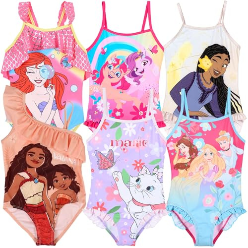 Disney Badeanzug für Mädchen, Ariel und Vaiana, Einteiler für Mädchen, Prinzessinnen, 3-8 Jahre, offizielles Lizenzprodukt, elastischer Stoff