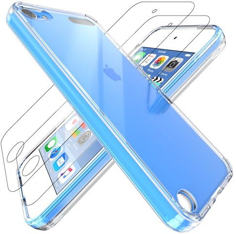 LUNOVATE Hülle für iPod Touch 5/6/7 Durchsichtig mit 2 Schutzfolie Crystal Clear Schutzhülle Transparent Soft TPU Bumper Hard Case Cover für Apple iPod Touch 5/6/7 - Durchsichtig