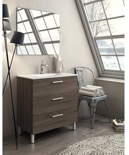 Aquore Conjunto Mueble de Baño Mallorca con Patas | Mueble de Baño 3 Cajones Modelo Mallorca | Incluye Lavabo Cerámico | Mueble al Suelo con Patas 3 Cajones (Britania, 100 x 45 x 84 cm)