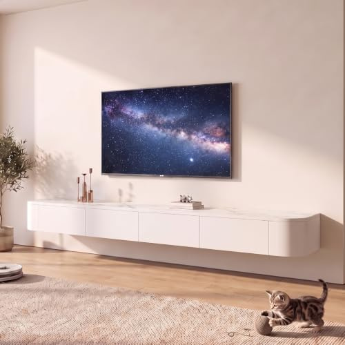 Ecoxsnz Floating TV Unit Pre-Assembled 140 CM Wall Mounted TV Cabinet | Modern Floating TV Stand with Door & Drawers, Practical Storage for Living Room, Space-Saving Media Wall Unit Cabinet