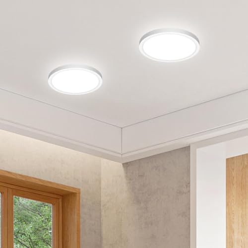 slochi 2 Stück LED Deckenleuchte, 3 Farben Deckenlampe 3000K/4000K/6500K | Rund Flach Badezimmer Lampe Wasserfest, 16CM 12W Klein Badlampe Decke für Küche Flur Keller Bad Schlafzimmer