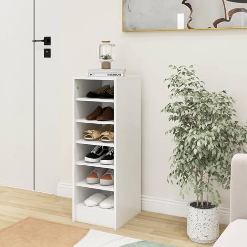 QJBSAVVA Schuhschrank Weiß 31,5x35x90 cm Schuhregal Schmal Hoch Platzsparend mit 6 Fächern aus Holzwerkstoff für Flur Schlafzimmer und Wohnmobil