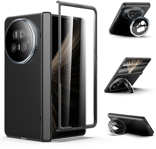 Cresee Case for Honor Magic V5, Camera Cover Stand, Built-in Front Screen Protector, Hinge Protection, Full Protection Phone Case for Honor Magic V5, Black