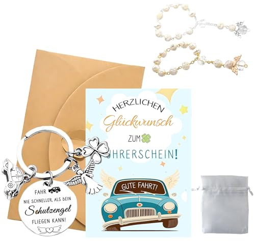 ZVBRSKM 3 teiliges Set Schutzengel Auto, Drive Safe Schlüsselanhänger Autoanhänger Set Mit Karte, Glücksbringer Auto Für Führerschein Bestanden Geschenk, Geschenk Zum Neuen Auto