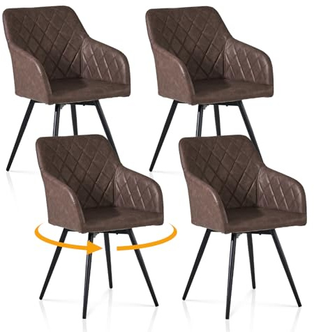 TUKAILAI Esszimmerstühle Drehbar 4er Set Kunstleder,Braun