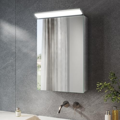 SONNI LED Spiegelschrank Bad 36x52 cm Edelstahl Kompakt Medizinschrank | Wandschalter, austauschbare LED. IP44 spritzwassergeschützt, feuchtigkeitsbeständig, pflegeleicht. Ideal für Gästebad & WC