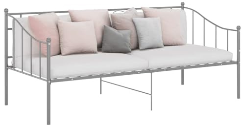 QJBSAVVA Schlafsofa Bettgestell Grau 90x200 cm aus Metall platzsparendes Tagesbett mit Seitengeländer Für Gästezimmer Jugendzimmer und kleine Wohnungen