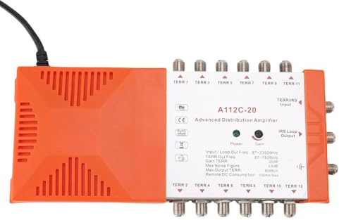 Tomantery 12-Kanal-Verteilungsverstärker mit Geringer Rauschleistung für TV-CATV-Systeme, Unterstützt 4G-LTE-Filter für Heim- und Professionelle Studios, Kompaktes Design (EU-Stecker 200–240 V)