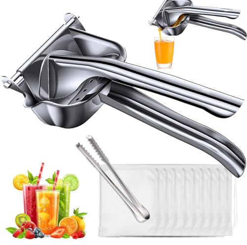 GZYYANG Presse Agrumes Manuel, Presse Citron Inox, 10 Sacs Filtre poreux, Presse Agrume avec Poignée Ergonomique, Presse Citron Manuel pour Cuisine, Bar, Restaurant