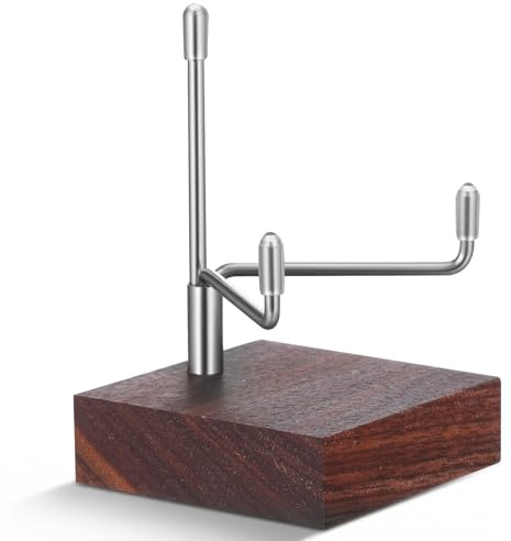 Bruislard Wood Display Stand with Adjustable Metal Arms Silver Decorative Plate Stand Easel Holder Small Rock Crystal Collectibles Holder for Displaying Picture Mineral Fossil Coral