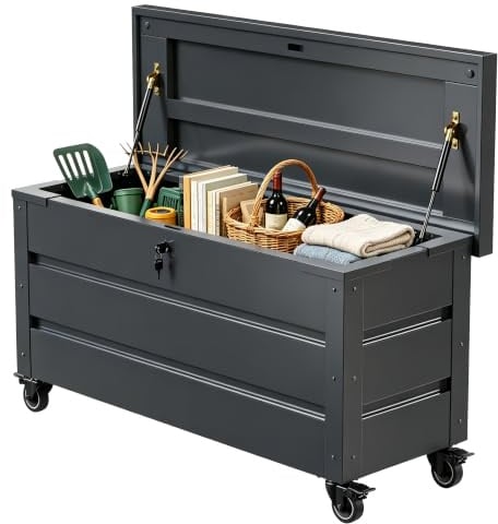 FlairVibe Gartenbox aus Metall mit Rädern und Schlössern 656L | Outdoor Kissenbox für den Garten mit Rostfeste Beschichtung | Outdoor Aufbewahrungsbox/Auflagenbox wasserdicht für Kissen - 158x63x66cm