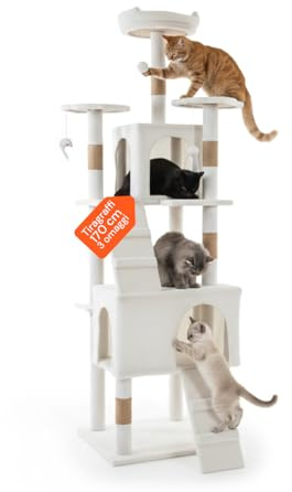 Wintem Tiragraffi da 170Cm con Cuccia per Gatti Albero Parco Giochi Gioco Tira Graffi per Gatto (Bianco)