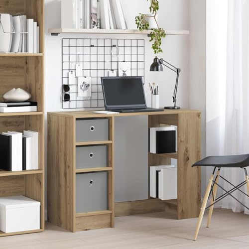 WEMYUFURN Scrivania in legno di rovere Artisan, 100 x 40 x 75 cm, con cassetti, scrivania rettangolare per computer per home office, maniglie a scomparsa, superficie facile da pulire, facile da