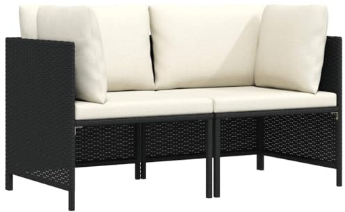 KPOUTRFG 2-Sitzer Gartensofa mit Kissen, PE Rattan Sofa Garten, schwarz, wasserfestes Poly Rattan, pulverbeschichteter Stahlrahmen, dick gepolsterte Sitz- und Rückenkissen, abnehmbare