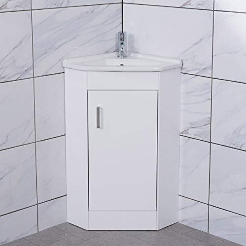 Aquariss Bathroom White Corner Floor standing Cloakroom Vanity Unit & Basin with Soft Closing Doors 550mm