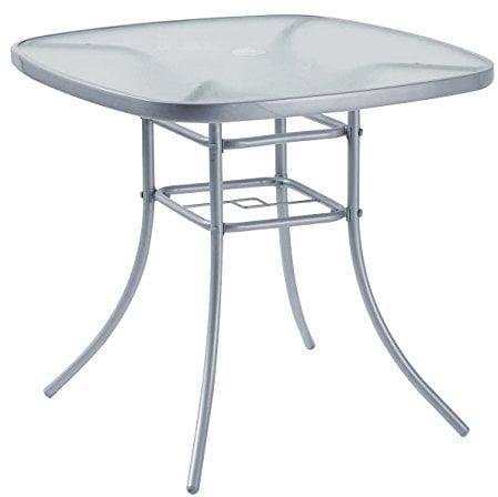 Garden Furniture Patio Table Outdoor 80 x 80cm Silver Steel with Umbrella Stand Hole On Top
