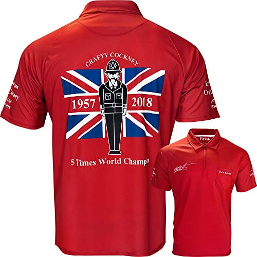 Legend Darts Offizielles Eric Bristow Dart Shirt – atmungsaktiv mit Tasche – S bis 5XL – Crafty Cockney (klein)