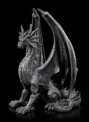 Schwarze Drachen Gothic Figur - Black Wing | Fantasy Dekofigur, Dekoartikel, handbemalt, H 37 cm