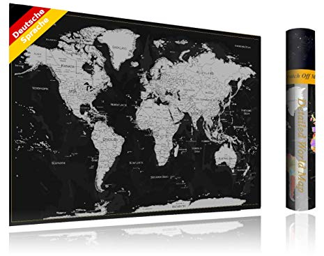 FlYHIGH XXL Weltkarte zum Rubbeln auf Deutsch I 80x57cm I Poster zum aufkratzern I Scratch off Map I Landkarte zum Rubbeln I Weltkarte zum Freirubbeln I Rubbelweltkarte I Weltkarte zum Freikratzen
