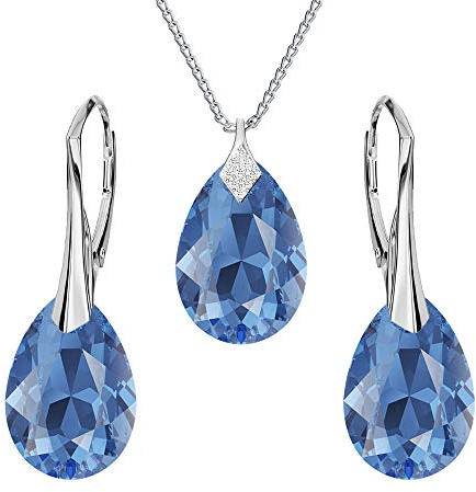 Panda-Jewellery 925-Sterling Silber Schmuckset mit Kristallen von Swarovski - Birne - Viele Farben - Ohrringe Halskette mit Anhänger - Schmuck für Damen mit Geschenkbox Saphir