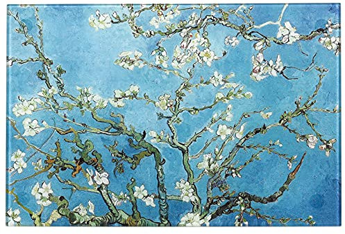 Menesia Tabla de cortar de vidrio templado para cocina, diseño de flor verde de Van Gogh, pequeña resistente al calor y apta para lavavajillas (pequeña 8 x 12 pulgadas)