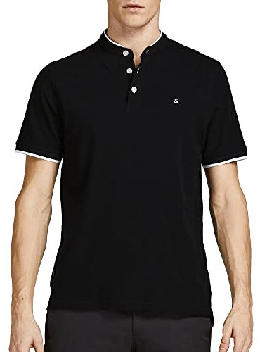 JACK & JONES Jjepaulos Mao Polo SS Camisa, Negro, S para Hombre