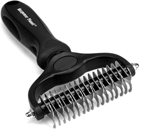 Maxpower Planet Dog Brush - Double Sided Deshedding Dematting Tool - Undercoat Rake, Long Haired Cats & Dogs - Black
