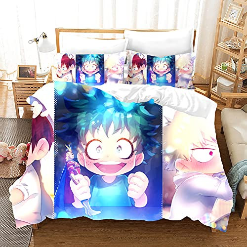 PTNQAZ Anime My Hero Academia Bettwäsche-Set für Kinder, Bettbezug-Sets mit Kissenbezügen, Cartoon-Heimtextil-Dekoration, Bettwäsche für Jungen (ohne Bettlaken) (Einzelbett)