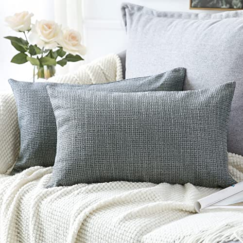Artscope 2er Set Kissenbezug Einfarbig Wurfkissenbezug Leinen Kissenbezüge Moderne Dekokissen Kissenhülle Set Kissen Fall für Sofa Schlafzimmer Zuhause Dekor Dunkelgrau, 30x50cm