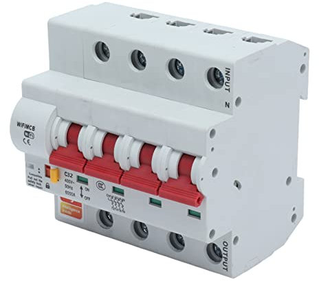 Disjoncteur WiFi 4 Pôles Disjoncteur à Télécommande Disjoncteur à Coque Ignifuge avec Verrouillage de Sécurité AC400V((32A))