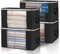 Budding Joy 4 Stück 90L Aufbewahrungstasche, Aufbewahrungsbox mit Deckel Große, Kleider Aufbewahrung Umzugskartons, Faltbare Unterbett Kleiderschrank für Kleidung Bettdecken und Bettwäsche, Schwarz