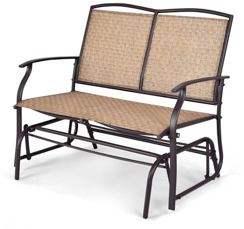 Tangkula 2-Person Patio Glider Bench, Outdoor Rocker Glider Loveseat Chair W/Heavy-Duty Steel Frame, Breathable Seat Fabric, Rocking Lounge Chair for Poolside, Garden, Backyard (Brown)