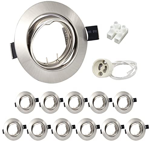 Wondlumi 12x Einbaustrahler GU10 Einbauleuchten Schwenkbar Rund Einbaurahmen 68mm LED Spots 230V Edelstahl Gebürstet Einbauspots Rahmen inkl. GU10 Fassung für LED oder Halogen