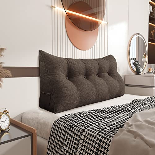 Johnear Rückenkissen Keilkissen Bett Lesekissen,Rückenlehne Kissen für Sofa Lendenkissen Bettkopfteil, Großes Dreieckige Bettkeil Bücherkissen Stützkissen (Braun,140cm)