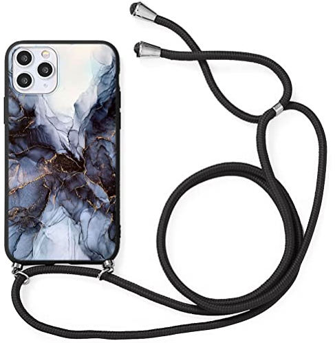 Phoona Handykette Hülle für Huawei P20 Lite 5,84 mit Band, Seil Necklace Handyhülle zum Umhängen Kordel Tasche Cover Marmor Motiv Schnur Case TPU Silikon Stoßfest Schutzhülle für Huawei P20 Lite